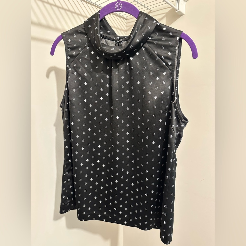 Elle Collection Black Silky Top with White Floral Accents